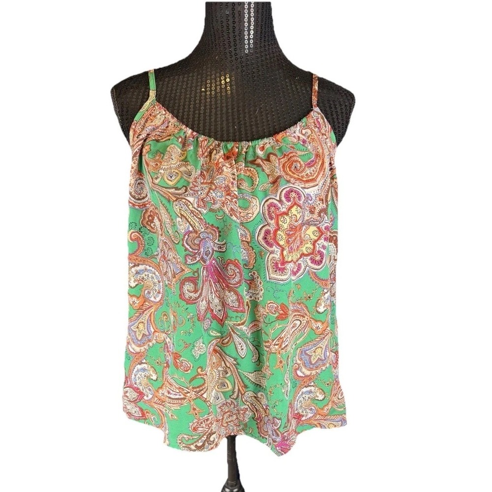 Women's Paisley Cami Top  Green Red Spaghetti Strap Tank Size Xl